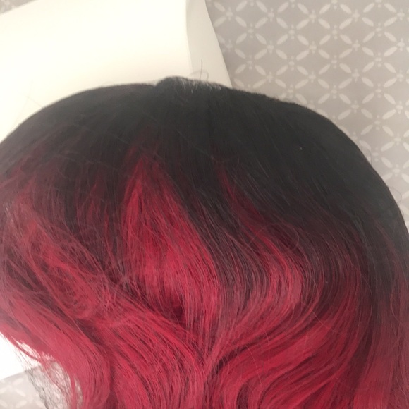 New Long Wavy Synthetic Black Root Red Lit Unicorns Wig - Picture 3 of 9